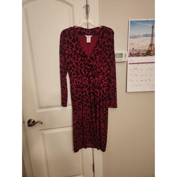 L K. Bennett Fuschia Leopard-Print Longsleeve Wrap Dress Size 8 - Picture 1 of 10